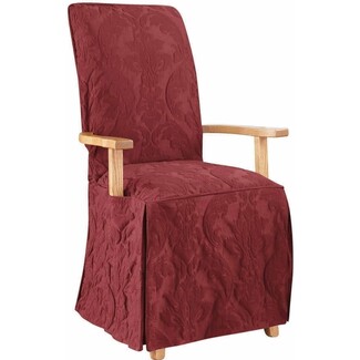 Armchair Dining Chair Burgundy Red Matelasse Damask Pattern