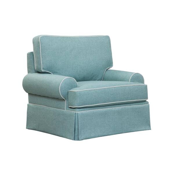 Armchair with White Contrast Piping and Aqua Skirted Armchair