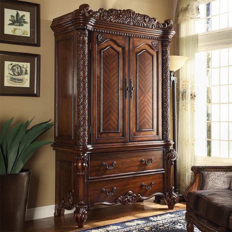 Armoire Chevron Panels Ornate Crown Carving Baroque