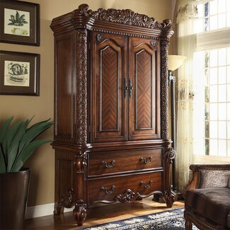 Armoire Chevron Panels Ornate Crown Carving Baroque