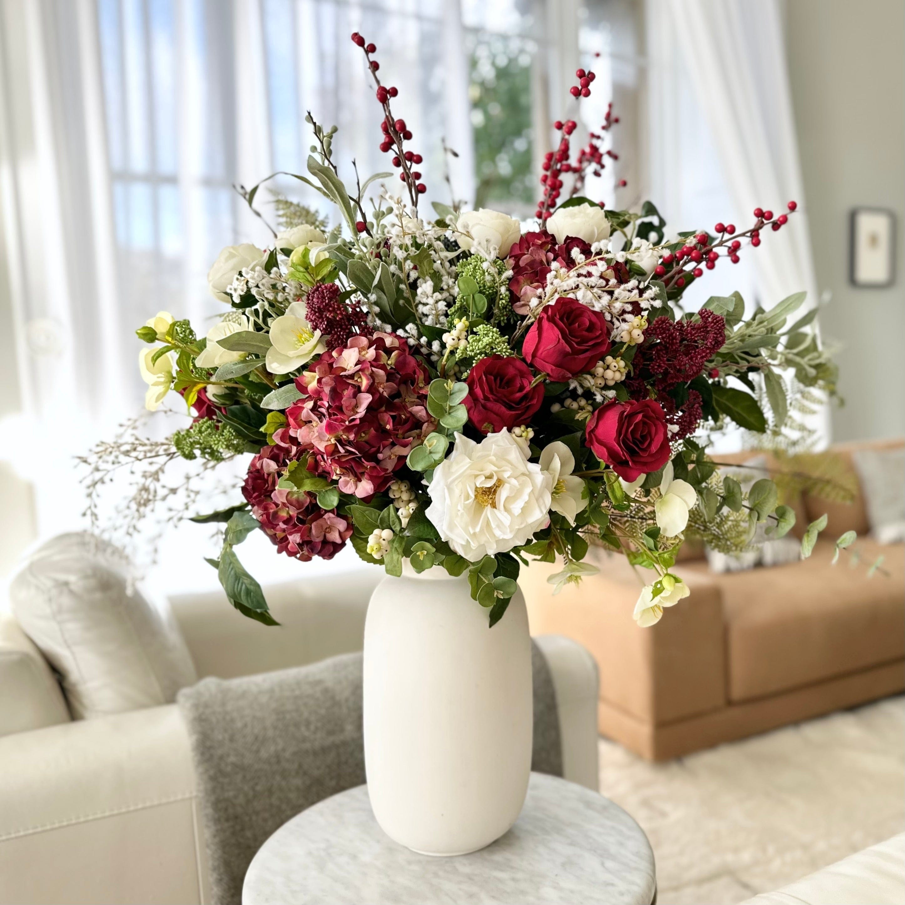 Artificial Flower Arrangement: Matte Vase and Winter Berry Branches