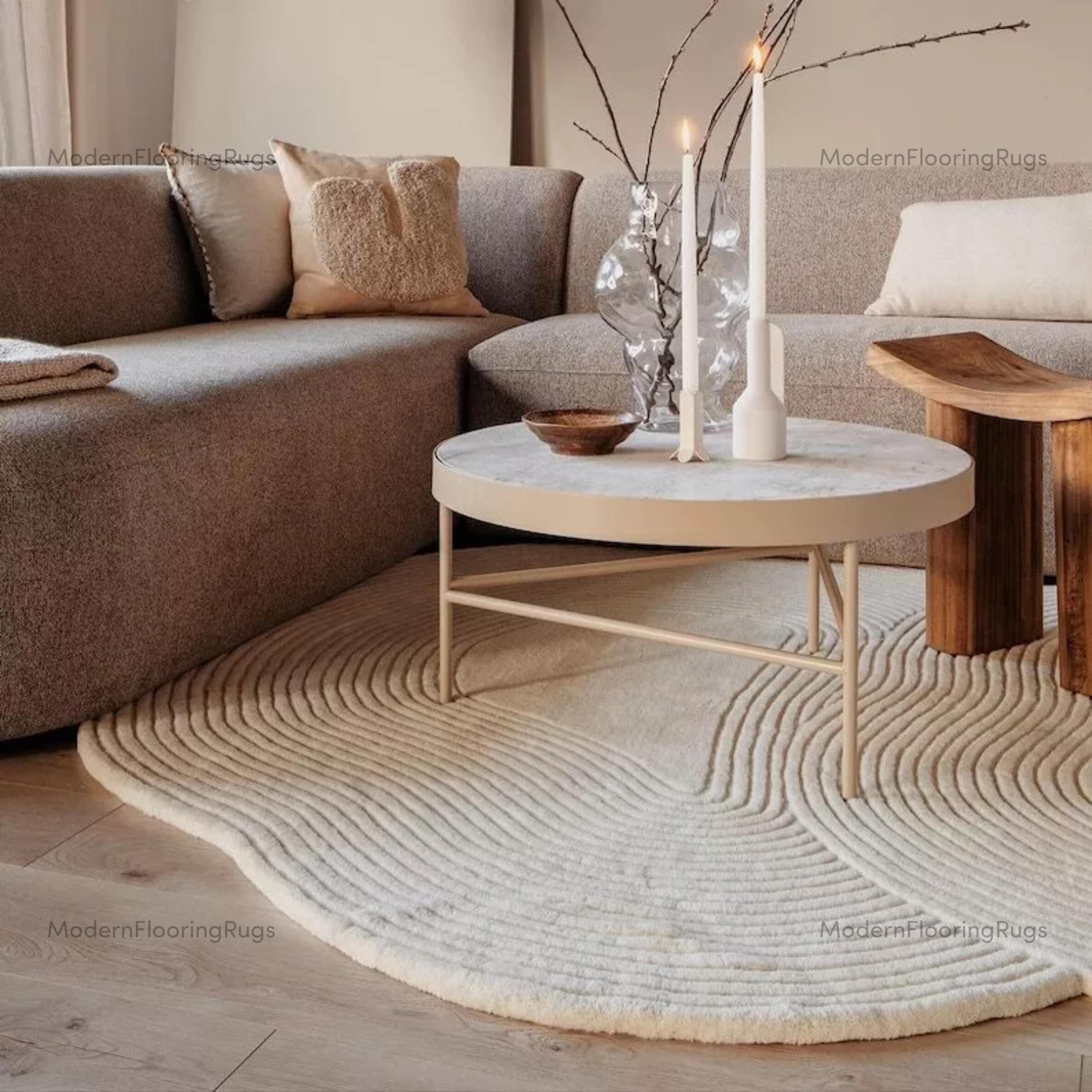 Asymmetrical Rug: Concentric Ribbing Wavy Textured Rug