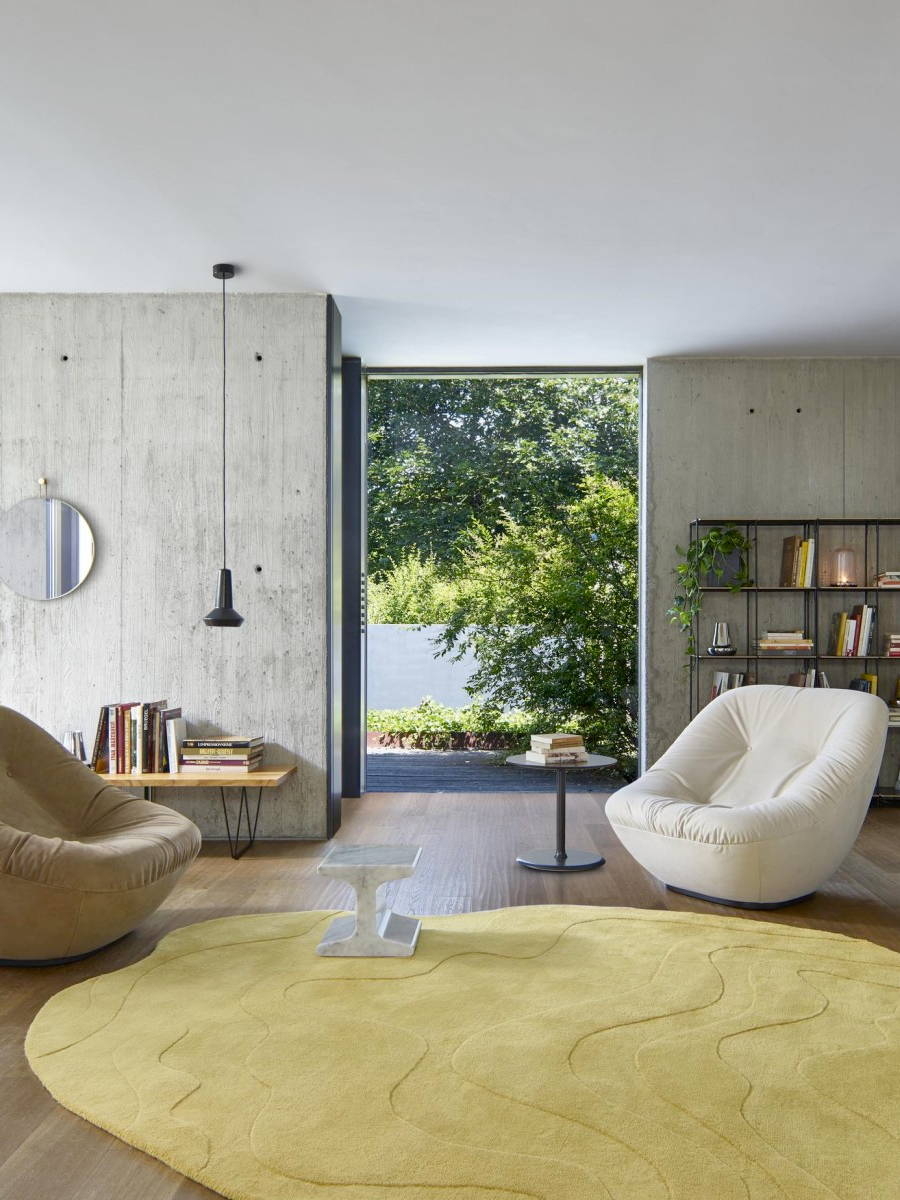 Asymmetrical Rug: Sculptural Mustard Yellow Carved Detail