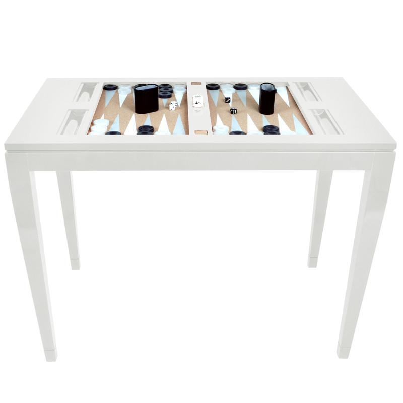 Backgammon Table featuring Modern White Lacquer Game Table