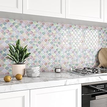 Backsplash Tile Iridescent Pastel Pink Fish Scale Wall Tiles
