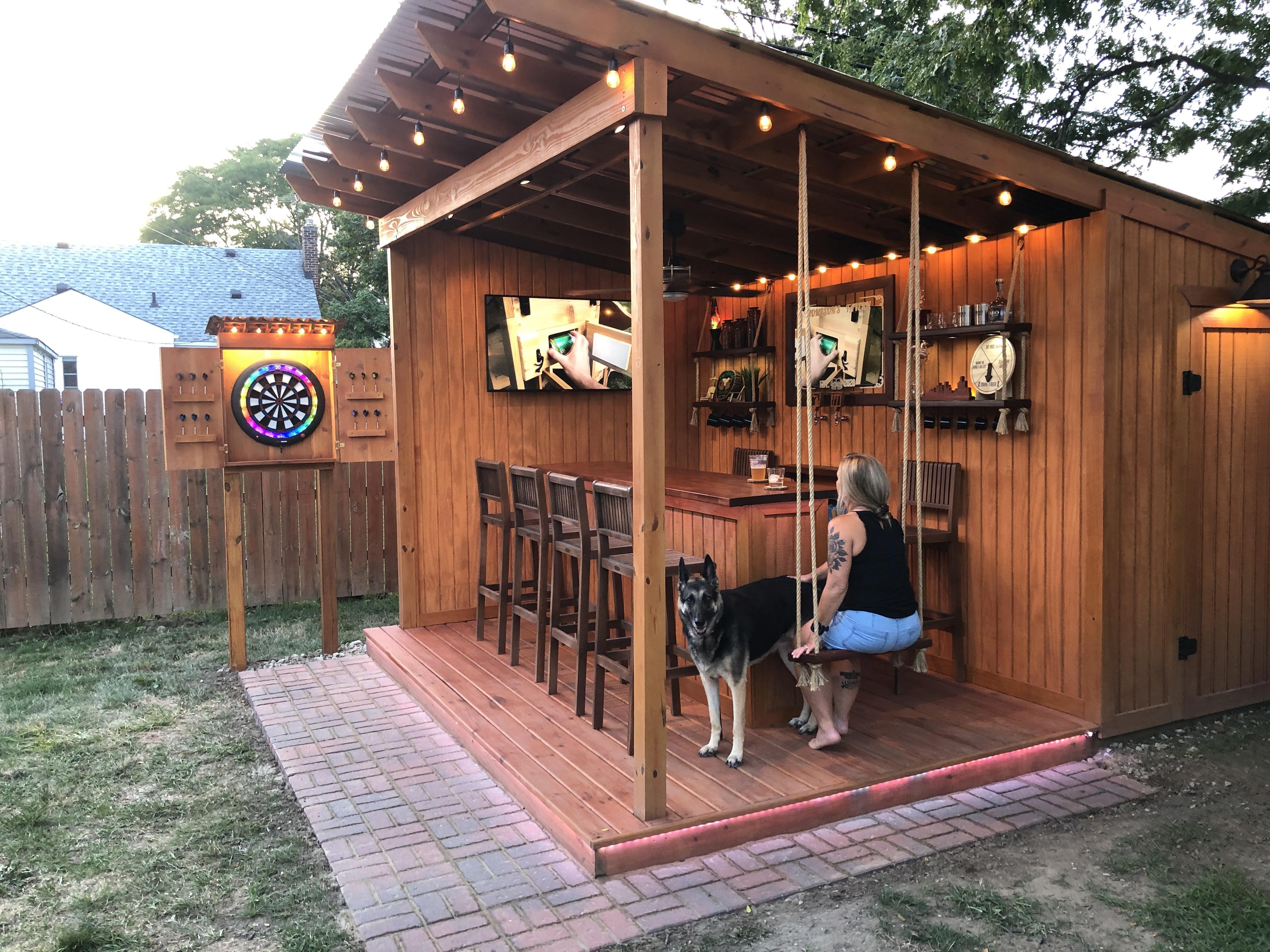 Backyard Bar Rope Swing Seating and LED Deck Lights