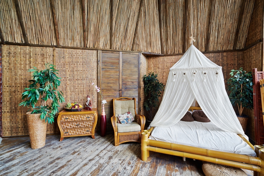 Bamboo Canopy Bed with Woven Mat Walls for Bedrooms