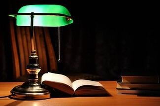 Bankers Lamp with Green Glass Shade and Traditional Metal Base
