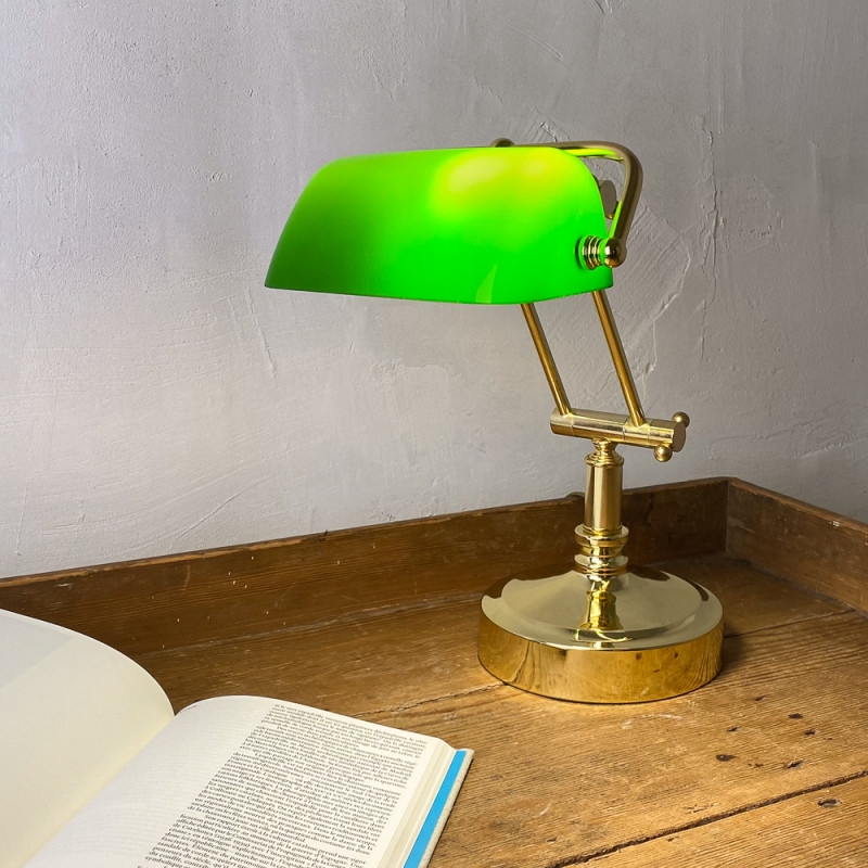 Bankers Lamp with Mechanical Pivot and Polished Gold Finish
