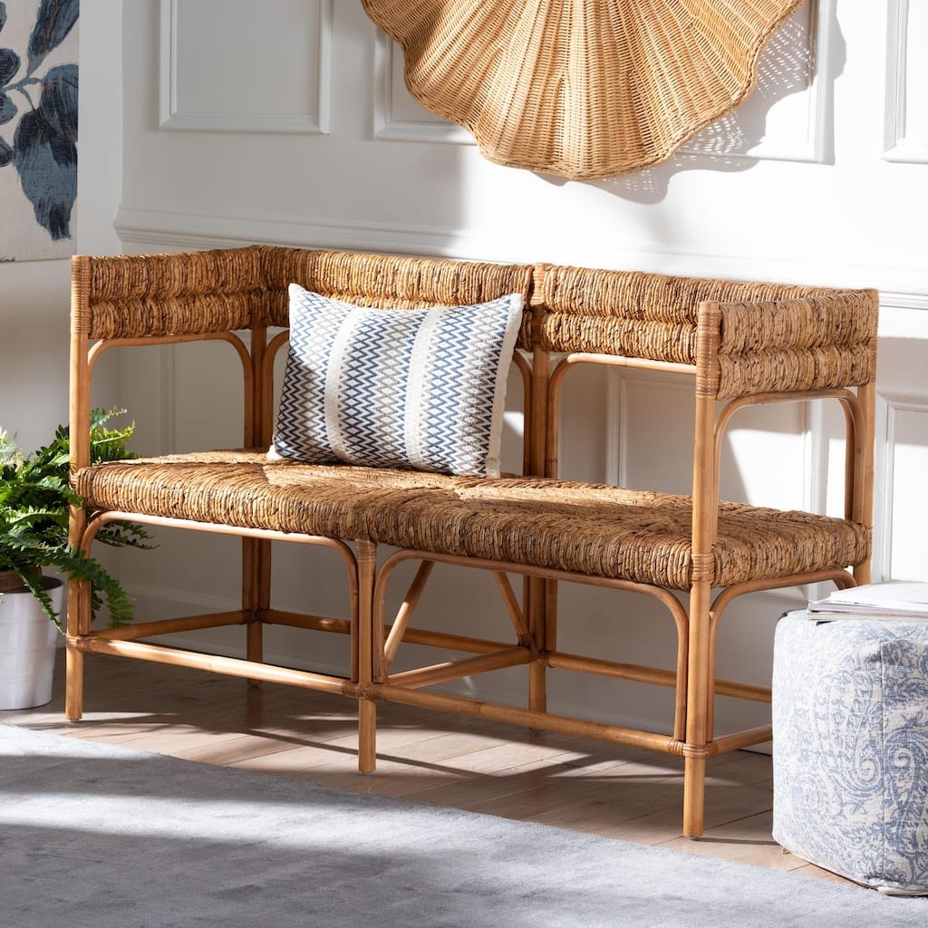 Banquette Bench with Rattan Pole Frame and Six Leg Base