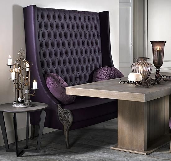 Banquette Bench with Spiral Carved Detailing Purple Settee