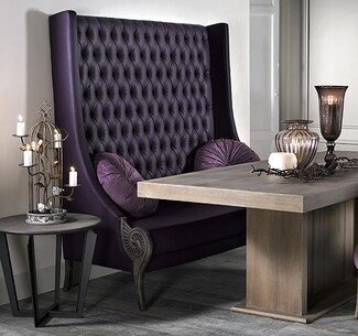 Banquette Bench with Spiral Carved Detailing Purple Settee