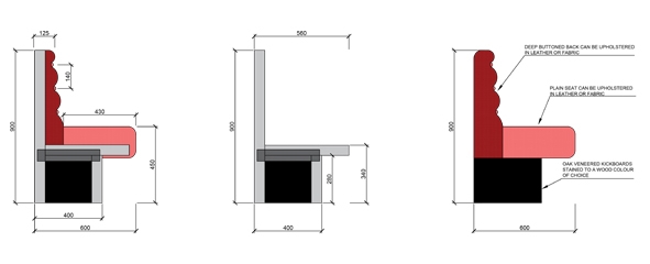 Banquette Seating with Deep Buttoned Back: Commercial Booth Dimensions