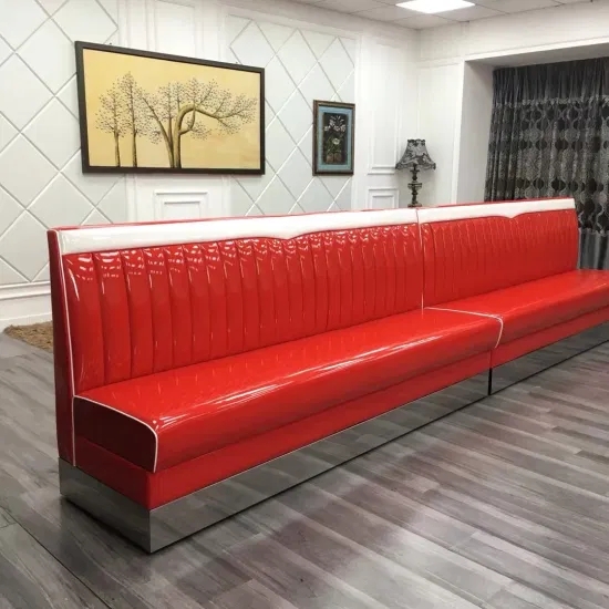 Banquette Sofa Glossy Red Upholstery Channel Tufted Back