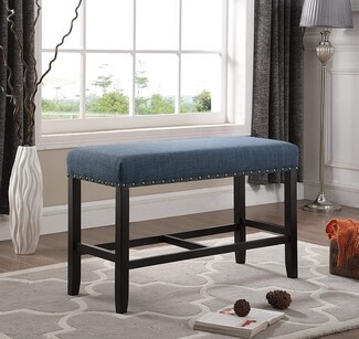 Bar Bench Denim Blue Upholstery Nailhead Trim Upholstered Seating