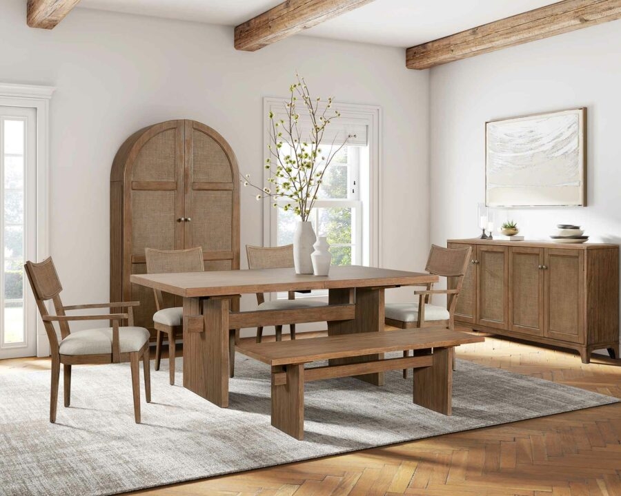 Bar Cabinet Arch Silhouette Woven Cane Panels Furniture