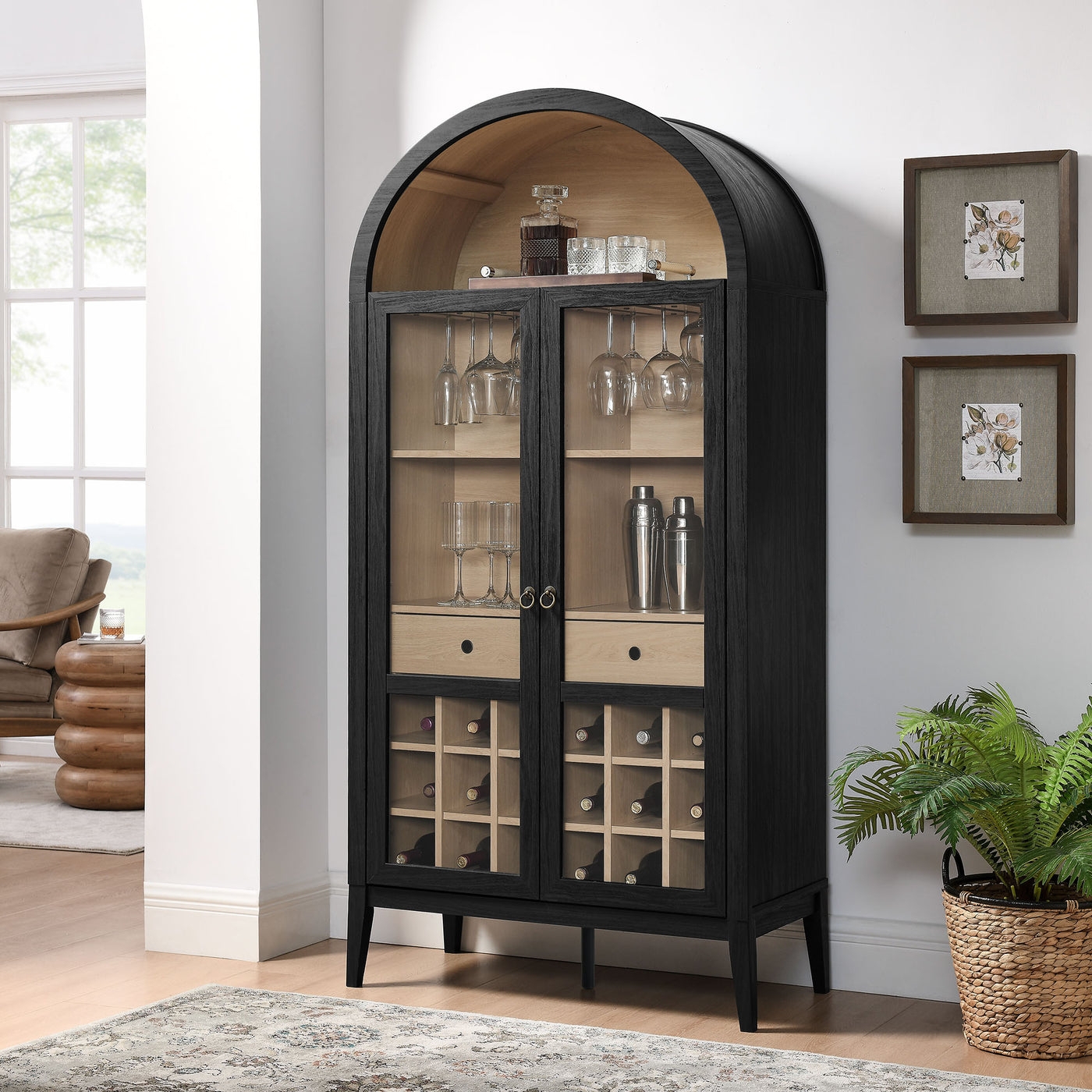 Bar Cabinet Arched Top Two-Tone Modern Wine Storage Unit