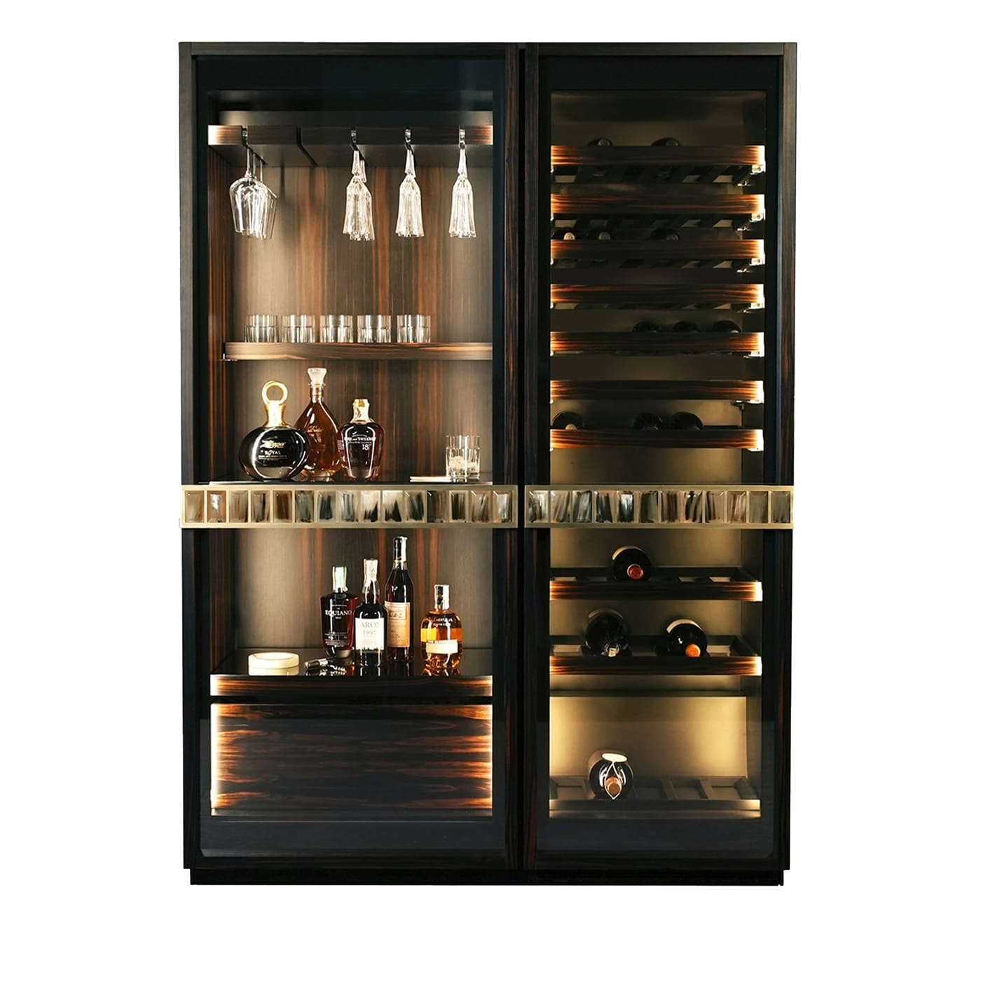 Bar Cabinet featuring Horn Like Inlay for Art Deco Spirit Storage