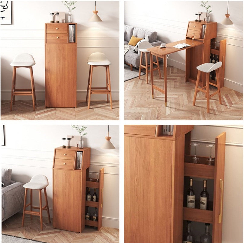 Bar Cabinet: Folding Transforming Drink Station with Wine Rack