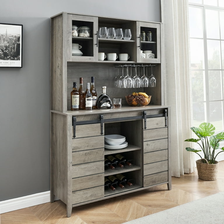 Bar Cabinet Weathered Grey Sliding Barn Door Rack
