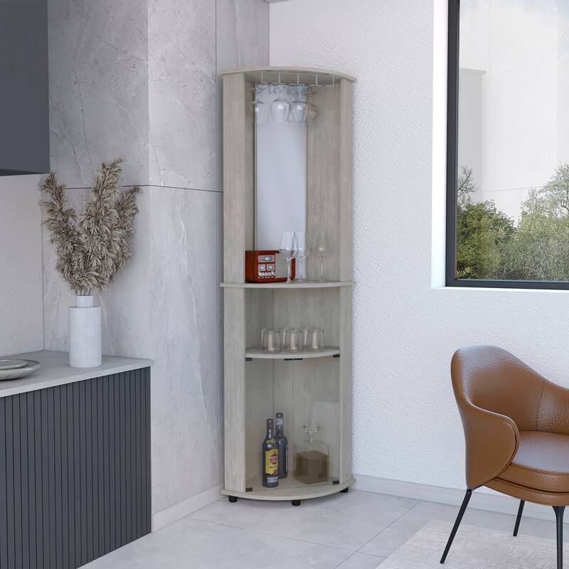 Bar Cabinet with Mirrored Back and Weathered Gray Wood