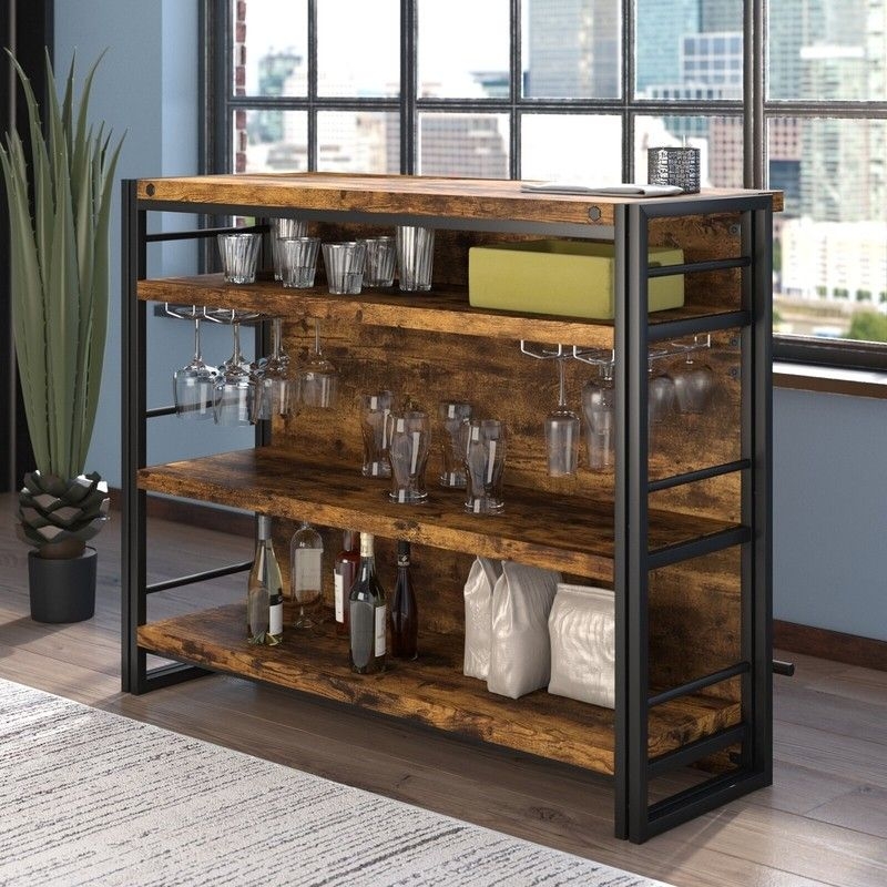 Bar Cabinet with Stemware Rack and Industrial Metal
