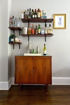 Bar Cabinet with Tapered Legs and Walnut Stand Setup