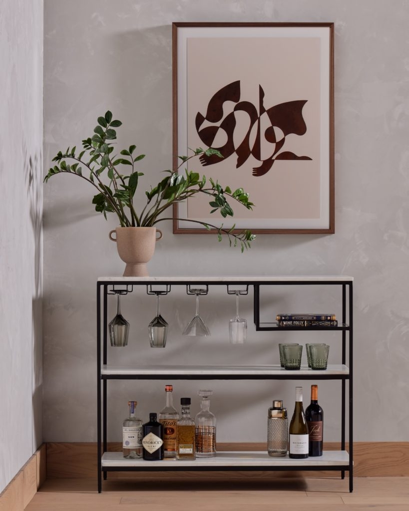 Bar Console Stemware Rack Asymmetrical Shelf Modern Bar Console