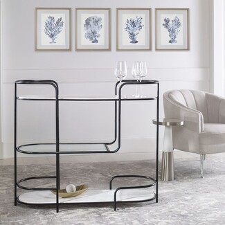Bar Console Tubular Black Frame Asymmetrical Tiers Bar Cart