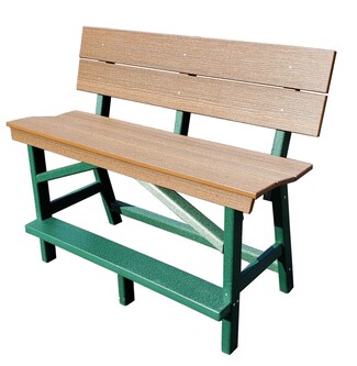 Bar Height Bench Two Tone Slat Back Green and Brown Poly Bench