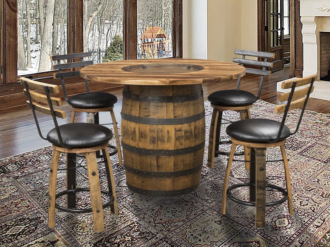 Bar Height Dining Set in Burnt Hickory with Slat Backs