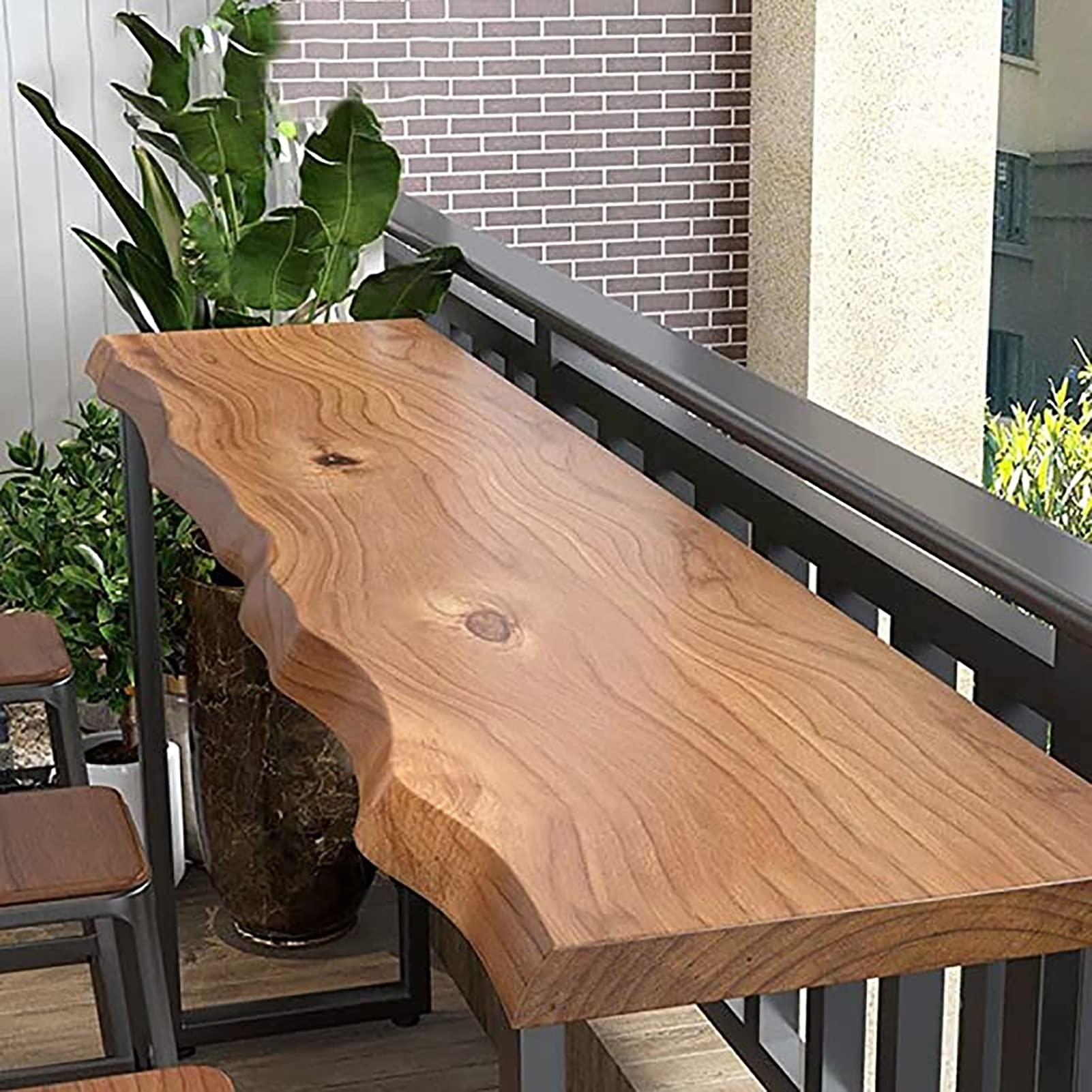 Bar Height Table: Honey Brown Thick Board Live Edge Balcony Table