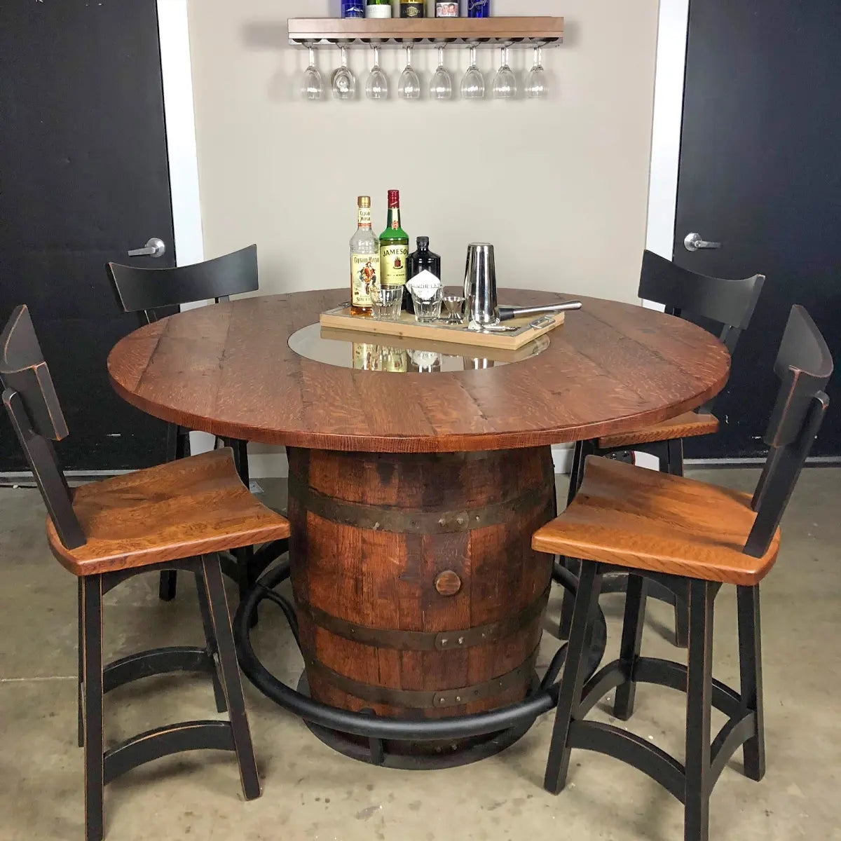 Bar Set with a Reflective Center and Barrel Pub Table