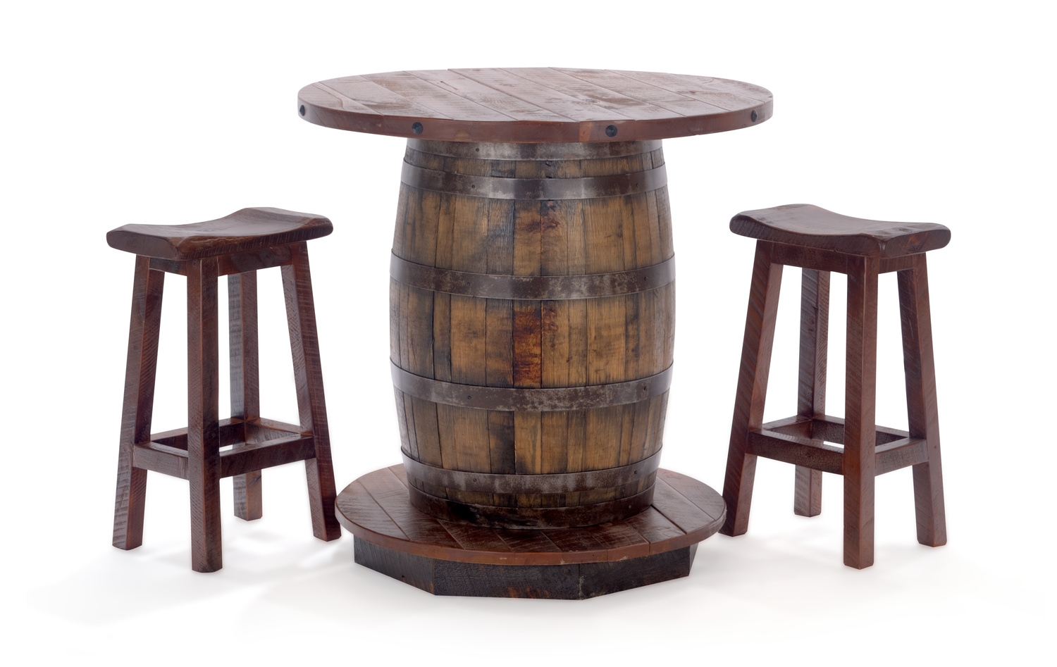 Bar Set with Saddle Seat Stools and Metal Banding