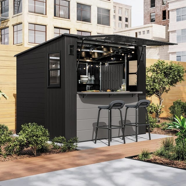 Bar Shed Matte Black Siding and Gas Strut Hinges