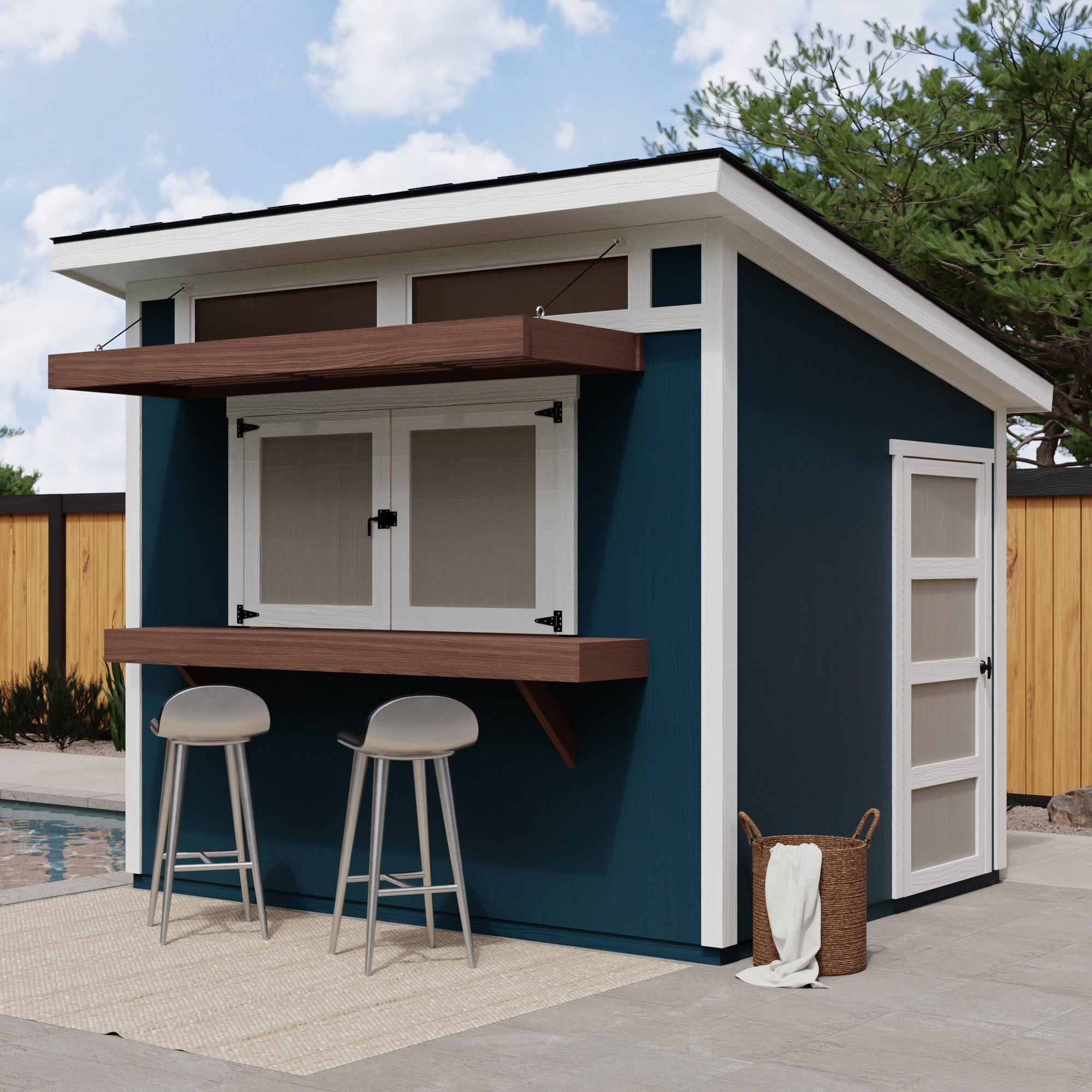 Bar Shed Navy Dual-Level Counter with Flip-Up Awning