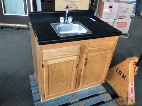 Bar Sink Cabinet Honey Oak Finish Black Countertop