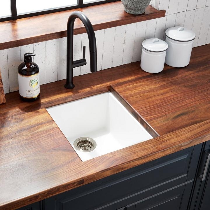 Bar Sink Modern Design Vertical White Tile Wood Counter
