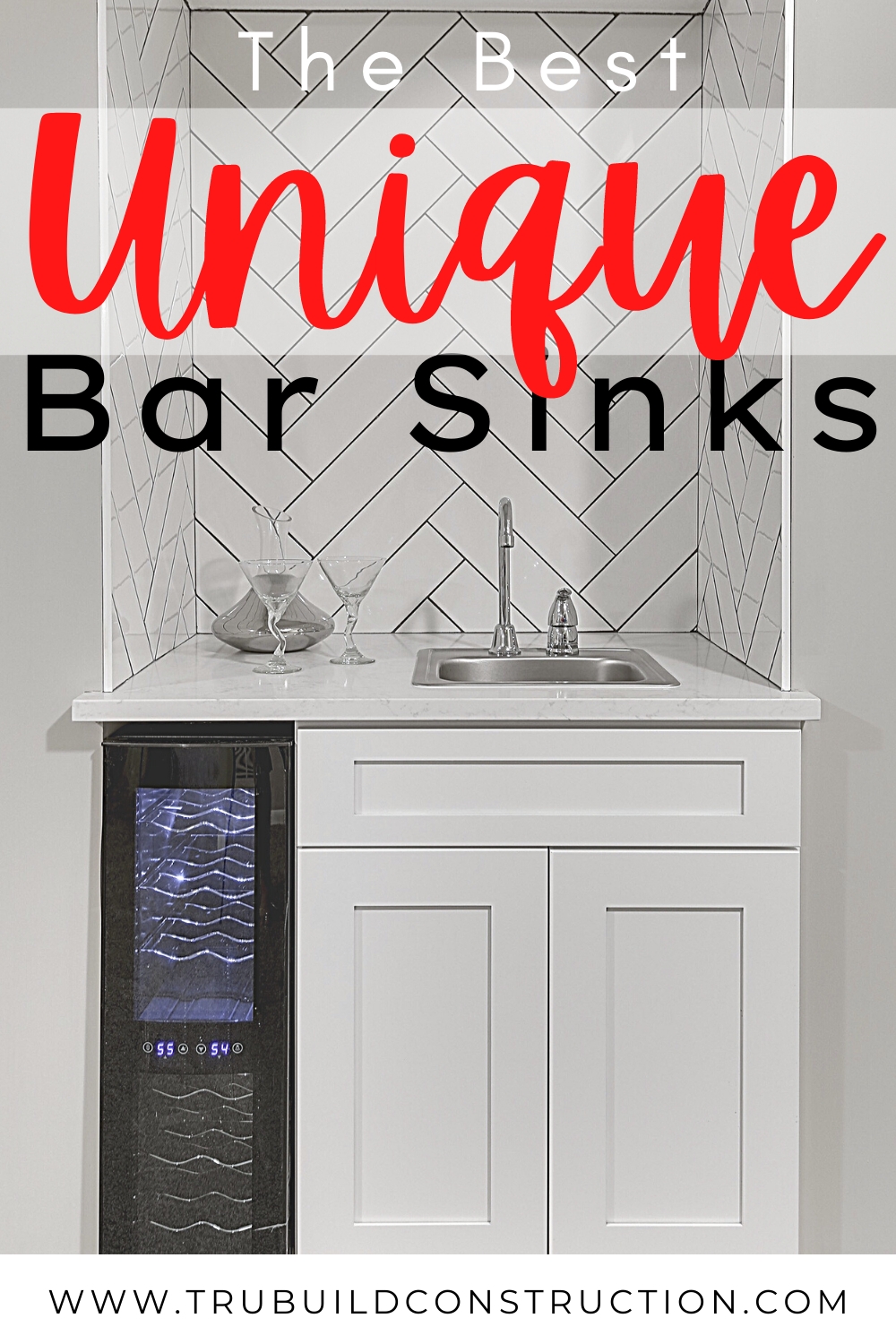 Bar Sink White Shaker Nook Herringbone Tile Backsplash