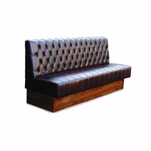 Bar Sofa Button Tufted Back Wood Toned Plinth Base Bench