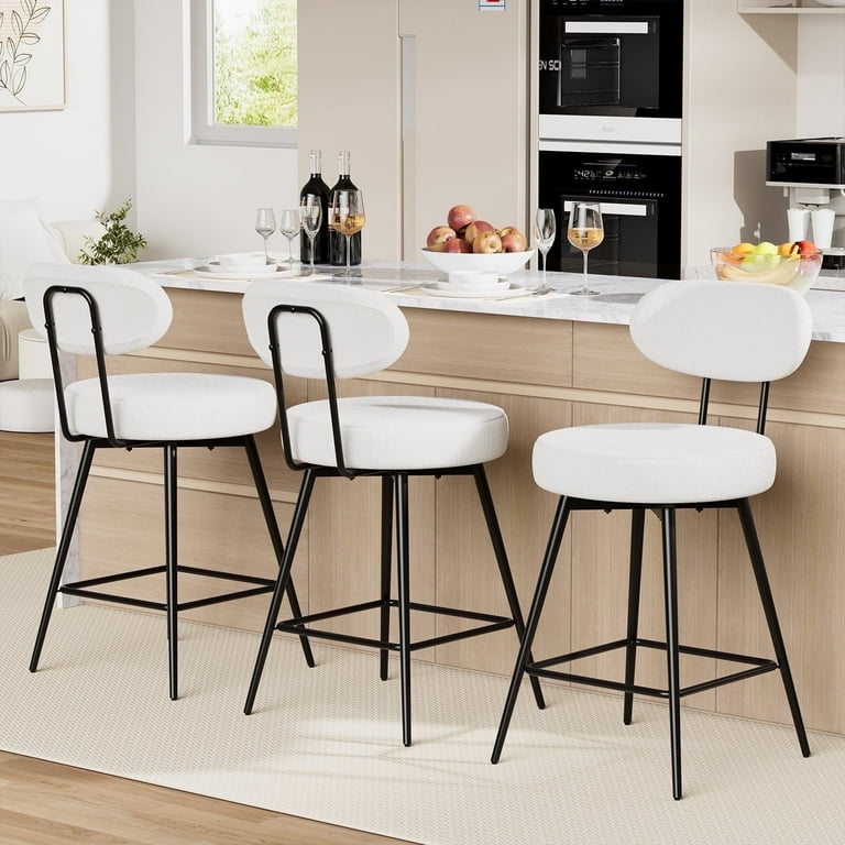 Bar Stool featuring 360 Swivel with Boucle Upholstery