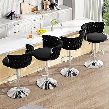 Bar Stool featuring Woven Back and Chrome Pedestal Base