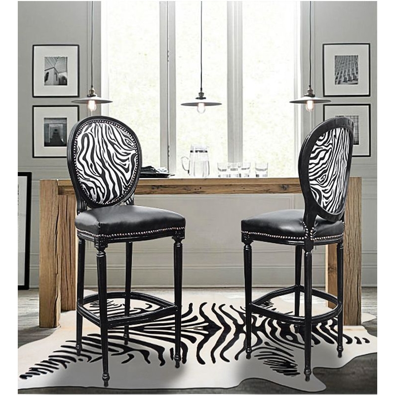 Bar Stool featuring Zebra Print Backrest and Black Wood