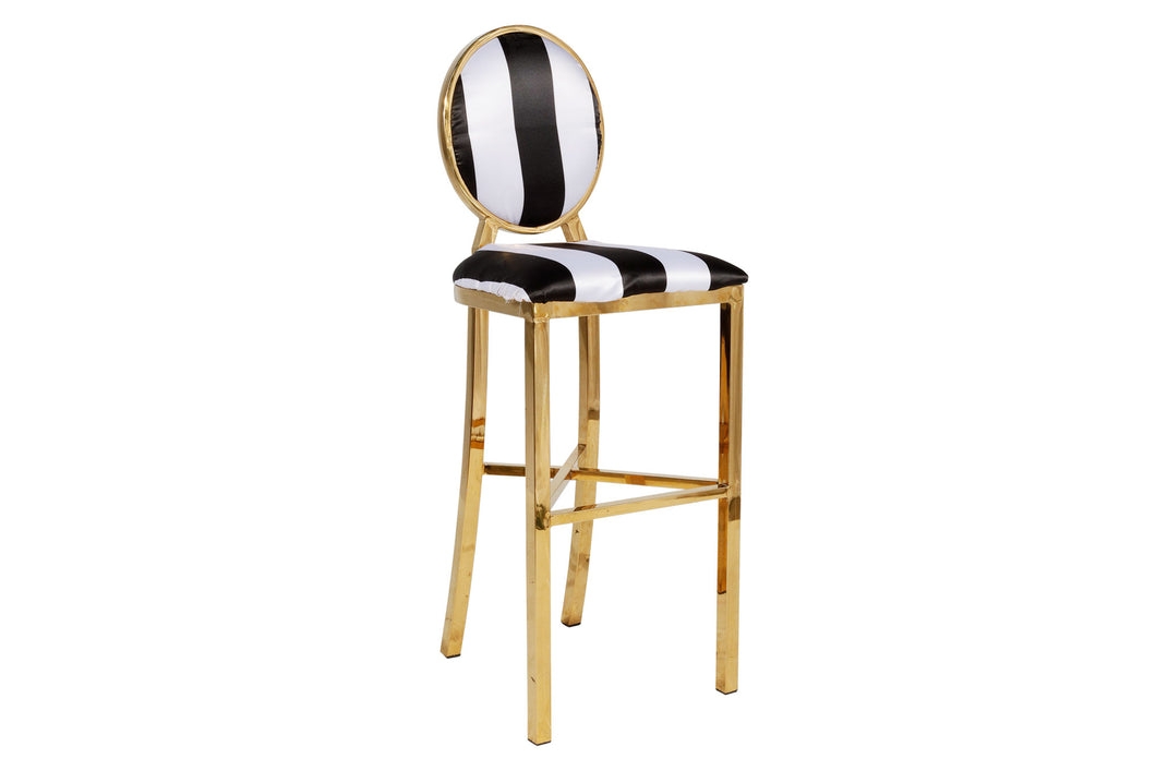 Bar Stool using Striped Medallion Back and Gold Frame
