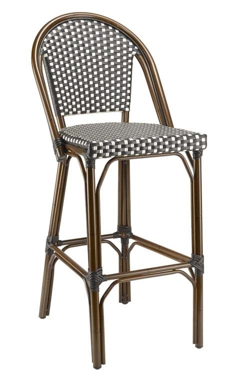 Bar Stool with Checkered Weave and Rattan Frame Design