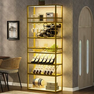 Bar Storage Cabinet with Honeycomb Rack and Gold Wine Display