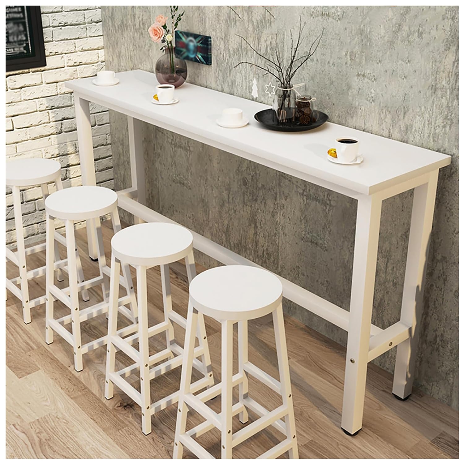 Bar Table Set: All White Finish Minimalist Breakfast Nook Set