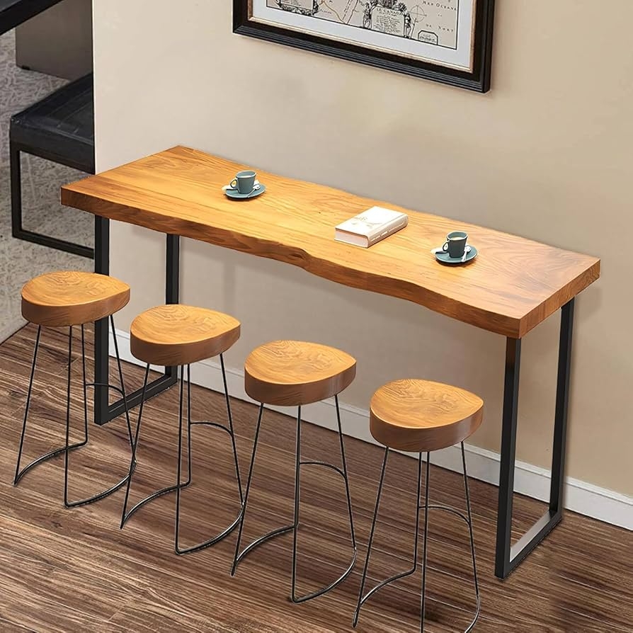 Bar Table Set: Carved Seats Honey Space Saving Bistro Console