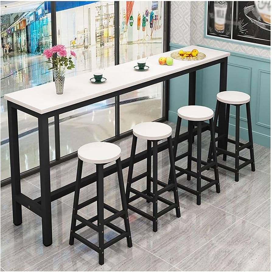 Bar Table Set: High Contrast White Black Modern Backless Stool Set
