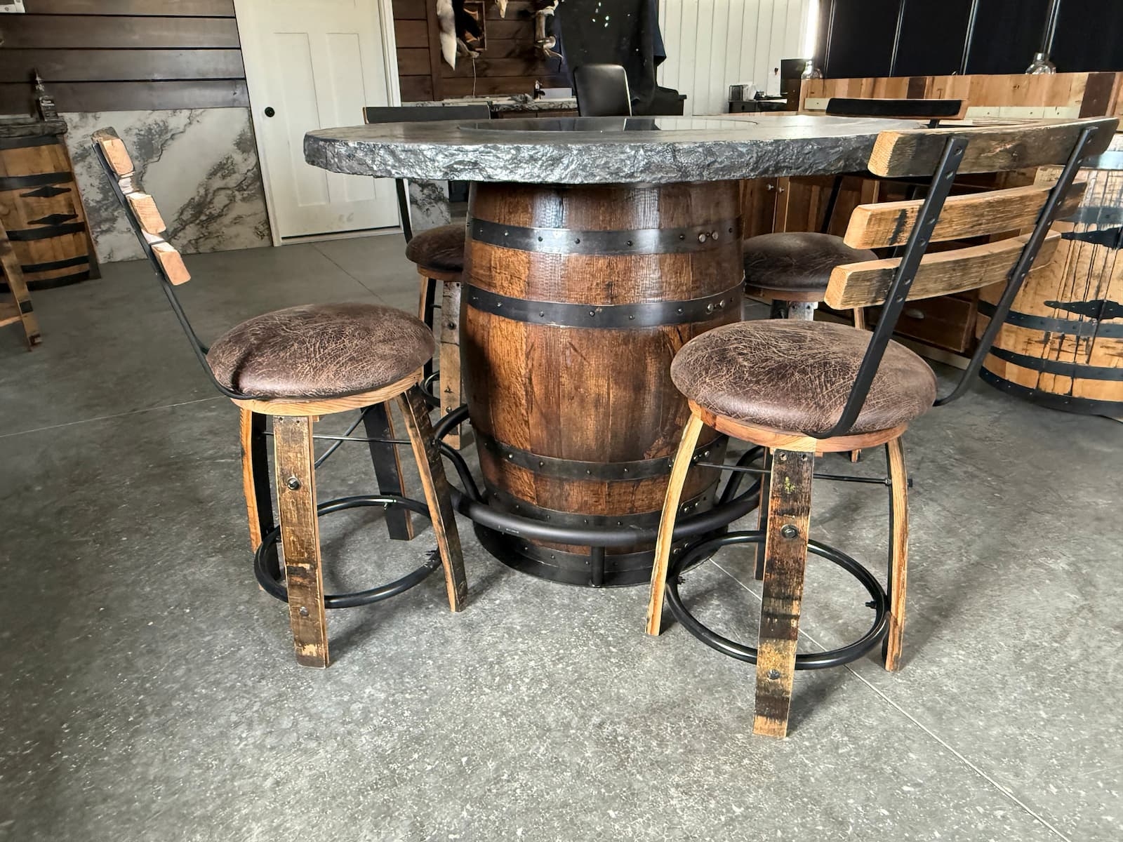Bar Table Set including Chiseled Concrete Top and Staves